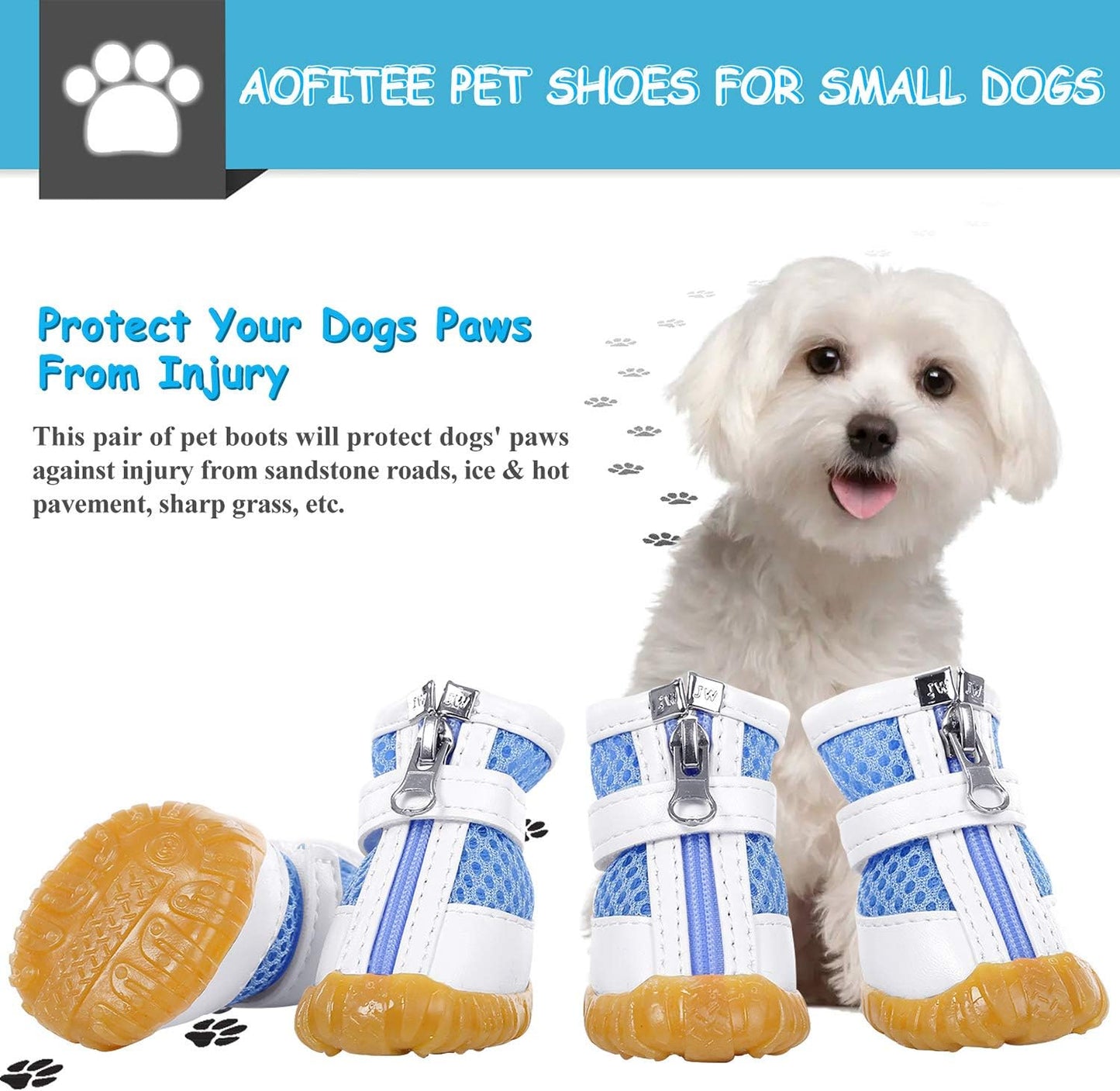 Mesh Dog Boots, Breathable Puppy Booties Sandals with Anti-Slip Sole and Zipper, Dog Shoes for Hot Pavement, Durable Pet Paw Protector