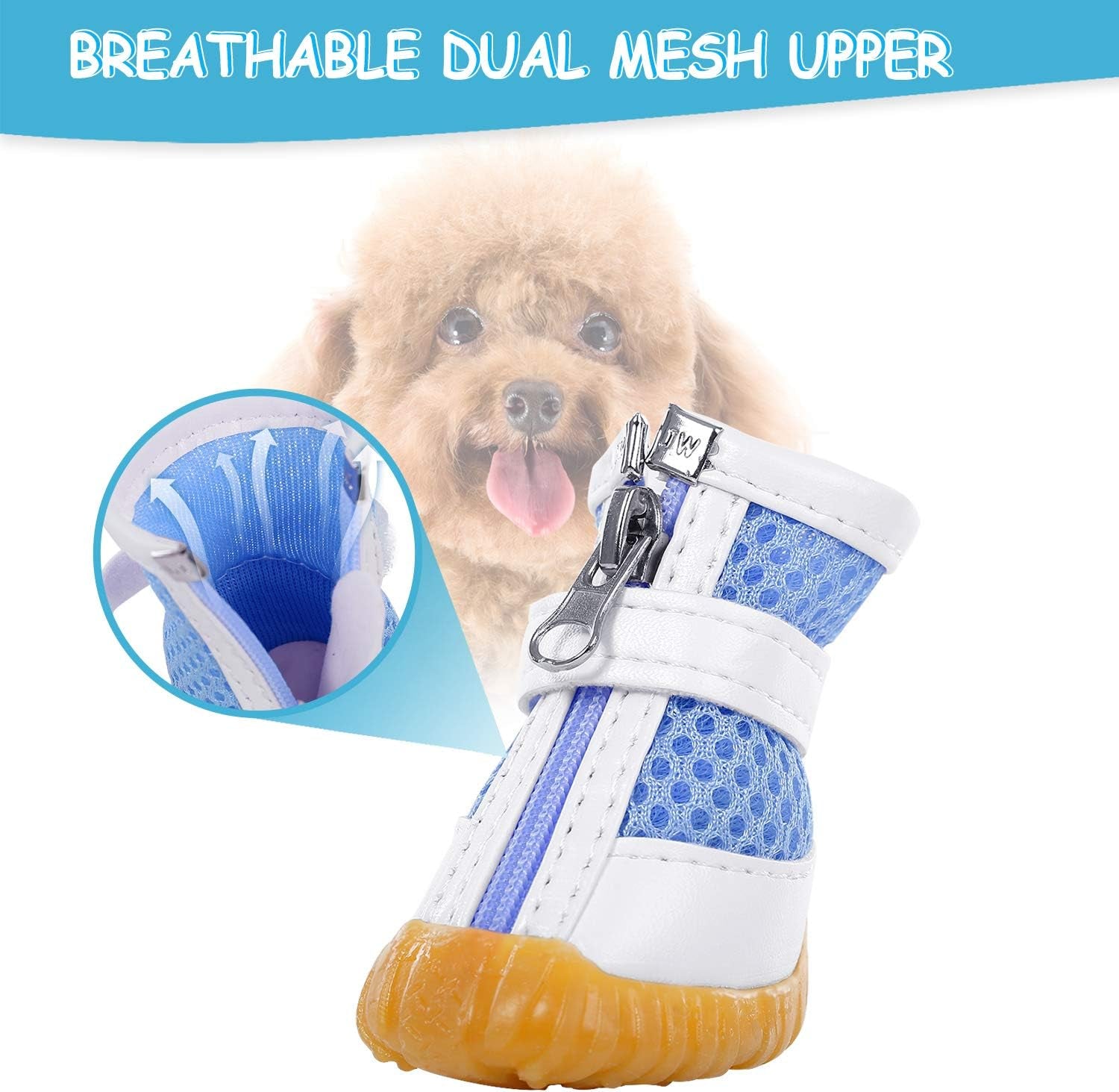 Mesh Dog Boots, Breathable Puppy Booties Sandals with Anti-Slip Sole and Zipper, Dog Shoes for Hot Pavement, Durable Pet Paw Protector