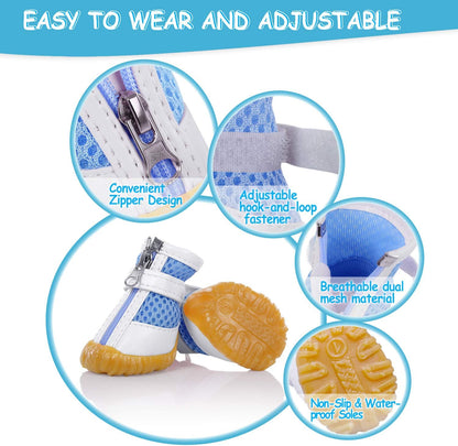 Mesh Dog Boots, Breathable Puppy Booties Sandals with Anti-Slip Sole and Zipper, Dog Shoes for Hot Pavement, Durable Pet Paw Protector